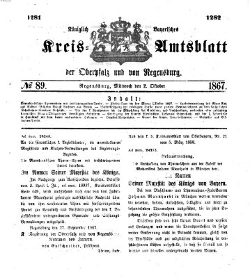 Königlich-bayerisches Kreis-Amtsblatt der Oberpfalz und von Regensburg (Königlich bayerisches Intelligenzblatt für die Oberpfalz und von Regensburg) Mittwoch 2. Oktober 1867