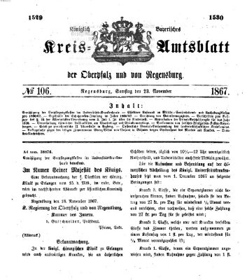 Königlich-bayerisches Kreis-Amtsblatt der Oberpfalz und von Regensburg (Königlich bayerisches Intelligenzblatt für die Oberpfalz und von Regensburg) Samstag 23. November 1867