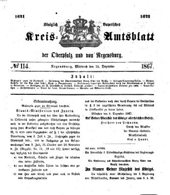 Königlich-bayerisches Kreis-Amtsblatt der Oberpfalz und von Regensburg (Königlich bayerisches Intelligenzblatt für die Oberpfalz und von Regensburg) Mittwoch 18. Dezember 1867