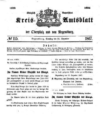 Königlich-bayerisches Kreis-Amtsblatt der Oberpfalz und von Regensburg (Königlich bayerisches Intelligenzblatt für die Oberpfalz und von Regensburg) Samstag 21. Dezember 1867