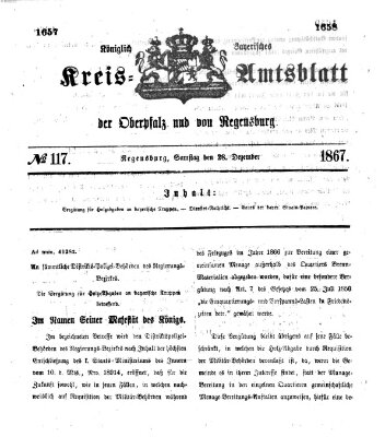 Königlich-bayerisches Kreis-Amtsblatt der Oberpfalz und von Regensburg (Königlich bayerisches Intelligenzblatt für die Oberpfalz und von Regensburg) Samstag 28. Dezember 1867