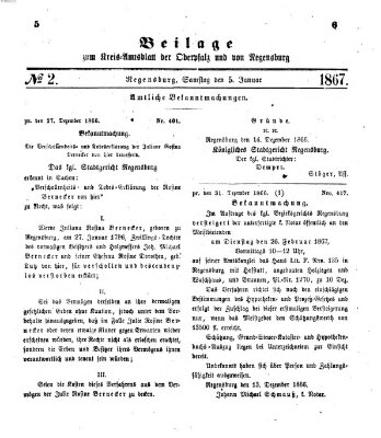 Königlich-bayerisches Kreis-Amtsblatt der Oberpfalz und von Regensburg (Königlich bayerisches Intelligenzblatt für die Oberpfalz und von Regensburg) Samstag 5. Januar 1867