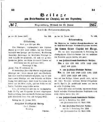 Königlich-bayerisches Kreis-Amtsblatt der Oberpfalz und von Regensburg (Königlich bayerisches Intelligenzblatt für die Oberpfalz und von Regensburg) Mittwoch 23. Januar 1867