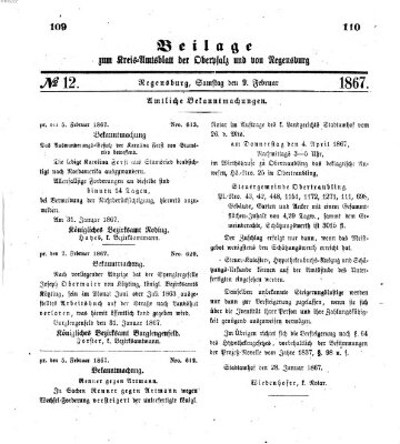 Königlich-bayerisches Kreis-Amtsblatt der Oberpfalz und von Regensburg (Königlich bayerisches Intelligenzblatt für die Oberpfalz und von Regensburg) Samstag 9. Februar 1867