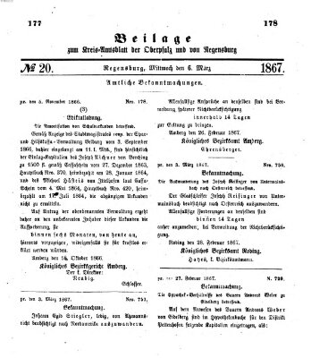 Königlich-bayerisches Kreis-Amtsblatt der Oberpfalz und von Regensburg (Königlich bayerisches Intelligenzblatt für die Oberpfalz und von Regensburg) Mittwoch 6. März 1867