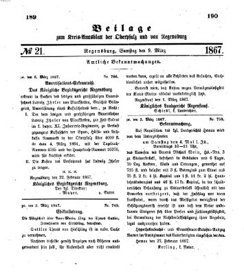 Königlich-bayerisches Kreis-Amtsblatt der Oberpfalz und von Regensburg (Königlich bayerisches Intelligenzblatt für die Oberpfalz und von Regensburg) Samstag 9. März 1867