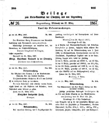 Königlich-bayerisches Kreis-Amtsblatt der Oberpfalz und von Regensburg (Königlich bayerisches Intelligenzblatt für die Oberpfalz und von Regensburg) Mittwoch 27. März 1867