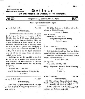 Königlich-bayerisches Kreis-Amtsblatt der Oberpfalz und von Regensburg (Königlich bayerisches Intelligenzblatt für die Oberpfalz und von Regensburg) Mittwoch 10. April 1867