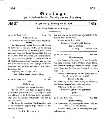 Königlich-bayerisches Kreis-Amtsblatt der Oberpfalz und von Regensburg (Königlich bayerisches Intelligenzblatt für die Oberpfalz und von Regensburg) Mittwoch 24. April 1867