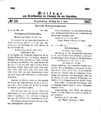 Königlich-bayerisches Kreis-Amtsblatt der Oberpfalz und von Regensburg (Königlich bayerisches Intelligenzblatt für die Oberpfalz und von Regensburg) Samstag 1. Juni 1867