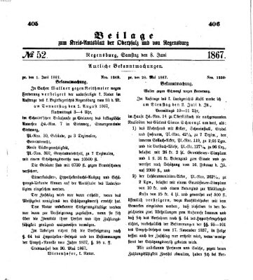 Königlich-bayerisches Kreis-Amtsblatt der Oberpfalz und von Regensburg (Königlich bayerisches Intelligenzblatt für die Oberpfalz und von Regensburg) Samstag 8. Juni 1867