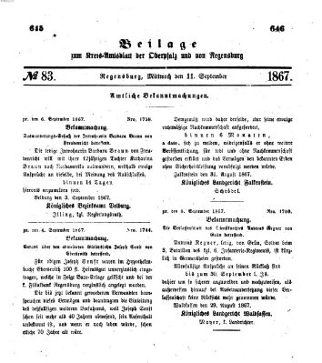 Königlich-bayerisches Kreis-Amtsblatt der Oberpfalz und von Regensburg (Königlich bayerisches Intelligenzblatt für die Oberpfalz und von Regensburg) Mittwoch 11. September 1867