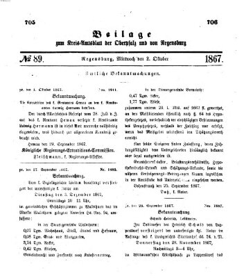 Königlich-bayerisches Kreis-Amtsblatt der Oberpfalz und von Regensburg (Königlich bayerisches Intelligenzblatt für die Oberpfalz und von Regensburg) Mittwoch 2. Oktober 1867