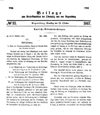 Königlich-bayerisches Kreis-Amtsblatt der Oberpfalz und von Regensburg (Königlich bayerisches Intelligenzblatt für die Oberpfalz und von Regensburg) Samstag 12. Oktober 1867