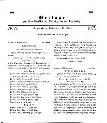 Königlich-bayerisches Kreis-Amtsblatt der Oberpfalz und von Regensburg (Königlich bayerisches Intelligenzblatt für die Oberpfalz und von Regensburg) Mittwoch 30. Oktober 1867