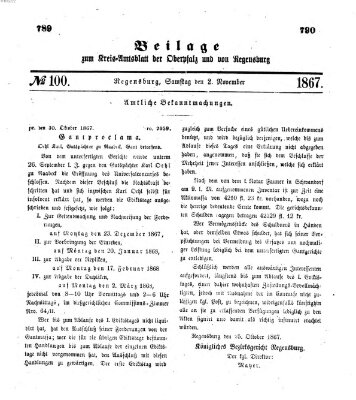 Königlich-bayerisches Kreis-Amtsblatt der Oberpfalz und von Regensburg (Königlich bayerisches Intelligenzblatt für die Oberpfalz und von Regensburg) Samstag 2. November 1867