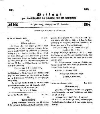 Königlich-bayerisches Kreis-Amtsblatt der Oberpfalz und von Regensburg (Königlich bayerisches Intelligenzblatt für die Oberpfalz und von Regensburg) Samstag 23. November 1867