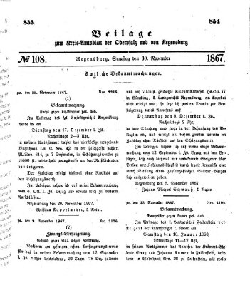 Königlich-bayerisches Kreis-Amtsblatt der Oberpfalz und von Regensburg (Königlich bayerisches Intelligenzblatt für die Oberpfalz und von Regensburg) Samstag 30. November 1867