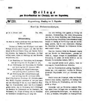 Königlich-bayerisches Kreis-Amtsblatt der Oberpfalz und von Regensburg (Königlich bayerisches Intelligenzblatt für die Oberpfalz und von Regensburg) Samstag 7. Dezember 1867