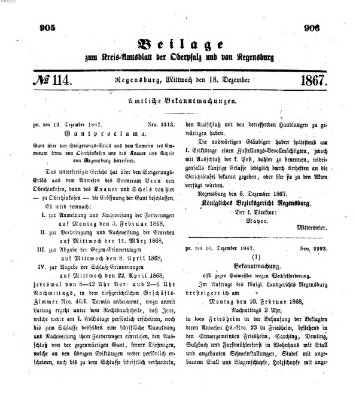 Königlich-bayerisches Kreis-Amtsblatt der Oberpfalz und von Regensburg (Königlich bayerisches Intelligenzblatt für die Oberpfalz und von Regensburg) Mittwoch 18. Dezember 1867