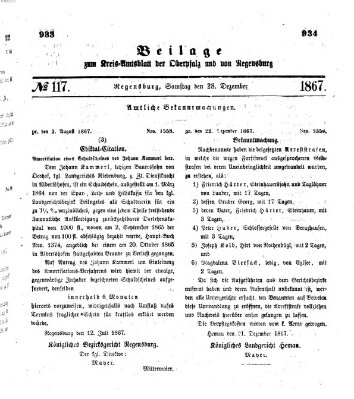 Königlich-bayerisches Kreis-Amtsblatt der Oberpfalz und von Regensburg (Königlich bayerisches Intelligenzblatt für die Oberpfalz und von Regensburg) Samstag 28. Dezember 1867