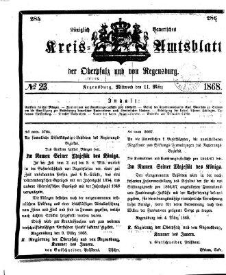 Königlich-bayerisches Kreis-Amtsblatt der Oberpfalz und von Regensburg (Königlich bayerisches Intelligenzblatt für die Oberpfalz und von Regensburg) Mittwoch 11. März 1868