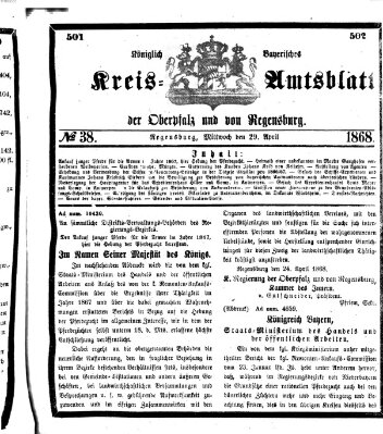 Königlich-bayerisches Kreis-Amtsblatt der Oberpfalz und von Regensburg (Königlich bayerisches Intelligenzblatt für die Oberpfalz und von Regensburg) Mittwoch 29. April 1868