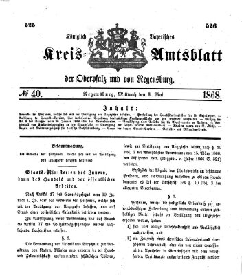 Königlich-bayerisches Kreis-Amtsblatt der Oberpfalz und von Regensburg (Königlich bayerisches Intelligenzblatt für die Oberpfalz und von Regensburg) Mittwoch 6. Mai 1868