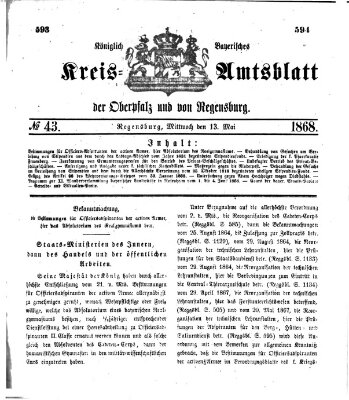 Königlich-bayerisches Kreis-Amtsblatt der Oberpfalz und von Regensburg (Königlich bayerisches Intelligenzblatt für die Oberpfalz und von Regensburg) Mittwoch 13. Mai 1868