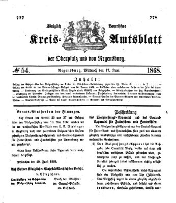 Königlich-bayerisches Kreis-Amtsblatt der Oberpfalz und von Regensburg (Königlich bayerisches Intelligenzblatt für die Oberpfalz und von Regensburg) Mittwoch 17. Juni 1868