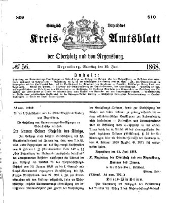 Königlich-bayerisches Kreis-Amtsblatt der Oberpfalz und von Regensburg (Königlich bayerisches Intelligenzblatt für die Oberpfalz und von Regensburg) Samstag 20. Juni 1868