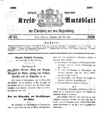 Königlich-bayerisches Kreis-Amtsblatt der Oberpfalz und von Regensburg (Königlich bayerisches Intelligenzblatt für die Oberpfalz und von Regensburg) Samstag 18. Juli 1868