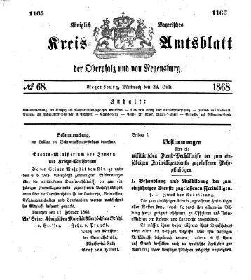 Königlich-bayerisches Kreis-Amtsblatt der Oberpfalz und von Regensburg (Königlich bayerisches Intelligenzblatt für die Oberpfalz und von Regensburg) Mittwoch 29. Juli 1868