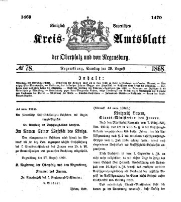 Königlich-bayerisches Kreis-Amtsblatt der Oberpfalz und von Regensburg (Königlich bayerisches Intelligenzblatt für die Oberpfalz und von Regensburg) Samstag 29. August 1868