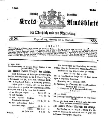 Königlich-bayerisches Kreis-Amtsblatt der Oberpfalz und von Regensburg (Königlich bayerisches Intelligenzblatt für die Oberpfalz und von Regensburg) Samstag 5. September 1868