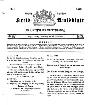 Königlich-bayerisches Kreis-Amtsblatt der Oberpfalz und von Regensburg (Königlich bayerisches Intelligenzblatt für die Oberpfalz und von Regensburg) Samstag 12. September 1868