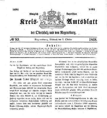 Königlich-bayerisches Kreis-Amtsblatt der Oberpfalz und von Regensburg (Königlich bayerisches Intelligenzblatt für die Oberpfalz und von Regensburg) Mittwoch 7. Oktober 1868