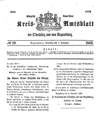 Königlich-bayerisches Kreis-Amtsblatt der Oberpfalz und von Regensburg (Königlich bayerisches Intelligenzblatt für die Oberpfalz und von Regensburg) Samstag 7. November 1868