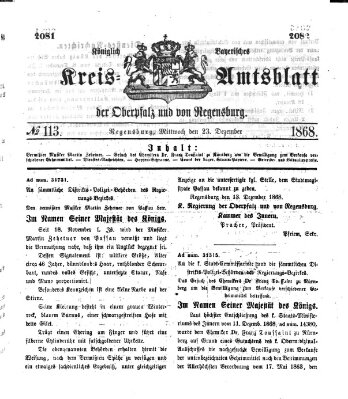 Königlich-bayerisches Kreis-Amtsblatt der Oberpfalz und von Regensburg (Königlich bayerisches Intelligenzblatt für die Oberpfalz und von Regensburg) Mittwoch 23. Dezember 1868