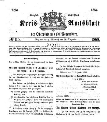 Königlich-bayerisches Kreis-Amtsblatt der Oberpfalz und von Regensburg (Königlich bayerisches Intelligenzblatt für die Oberpfalz und von Regensburg) Mittwoch 30. Dezember 1868