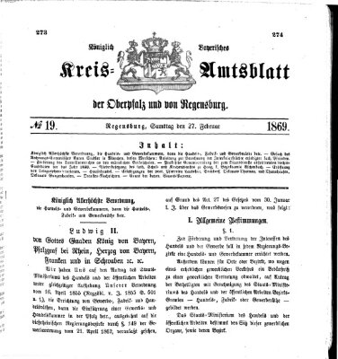 Königlich-bayerisches Kreis-Amtsblatt der Oberpfalz und von Regensburg (Königlich bayerisches Intelligenzblatt für die Oberpfalz und von Regensburg) Samstag 27. Februar 1869