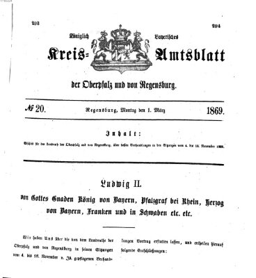 Königlich-bayerisches Kreis-Amtsblatt der Oberpfalz und von Regensburg (Königlich bayerisches Intelligenzblatt für die Oberpfalz und von Regensburg) Montag 1. März 1869