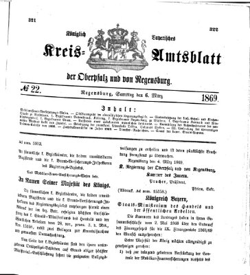 Königlich-bayerisches Kreis-Amtsblatt der Oberpfalz und von Regensburg (Königlich bayerisches Intelligenzblatt für die Oberpfalz und von Regensburg) Samstag 6. März 1869