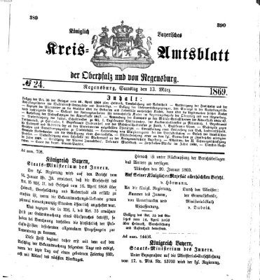 Königlich-bayerisches Kreis-Amtsblatt der Oberpfalz und von Regensburg (Königlich bayerisches Intelligenzblatt für die Oberpfalz und von Regensburg) Samstag 13. März 1869