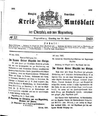 Königlich-bayerisches Kreis-Amtsblatt der Oberpfalz und von Regensburg (Königlich bayerisches Intelligenzblatt für die Oberpfalz und von Regensburg) Samstag 10. April 1869