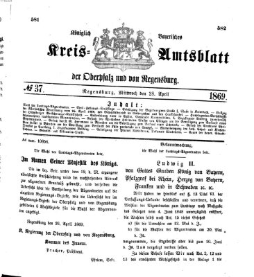 Königlich-bayerisches Kreis-Amtsblatt der Oberpfalz und von Regensburg (Königlich bayerisches Intelligenzblatt für die Oberpfalz und von Regensburg) Mittwoch 28. April 1869