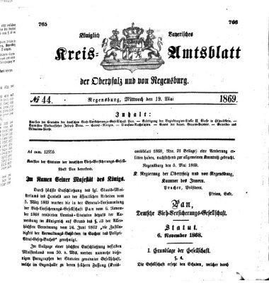 Königlich-bayerisches Kreis-Amtsblatt der Oberpfalz und von Regensburg (Königlich bayerisches Intelligenzblatt für die Oberpfalz und von Regensburg) Mittwoch 19. Mai 1869