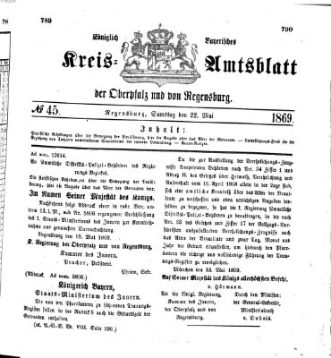 Königlich-bayerisches Kreis-Amtsblatt der Oberpfalz und von Regensburg (Königlich bayerisches Intelligenzblatt für die Oberpfalz und von Regensburg) Samstag 22. Mai 1869