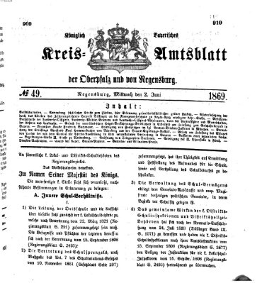 Königlich-bayerisches Kreis-Amtsblatt der Oberpfalz und von Regensburg (Königlich bayerisches Intelligenzblatt für die Oberpfalz und von Regensburg) Mittwoch 2. Juni 1869