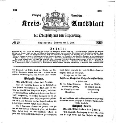 Königlich-bayerisches Kreis-Amtsblatt der Oberpfalz und von Regensburg (Königlich bayerisches Intelligenzblatt für die Oberpfalz und von Regensburg) Samstag 5. Juni 1869